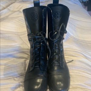 Tory Burch Black Broome Lace Combat Boots/Booties
